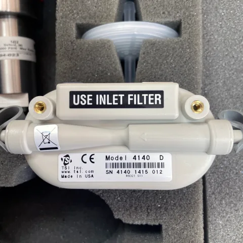 Rear of TSI 4140D showing model, serial 41401415012 and inlet filter